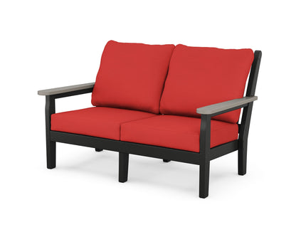 POLYWOOD® Chippendale Deep Seating Loveseat in Black / Driftwood / Crimson Linen