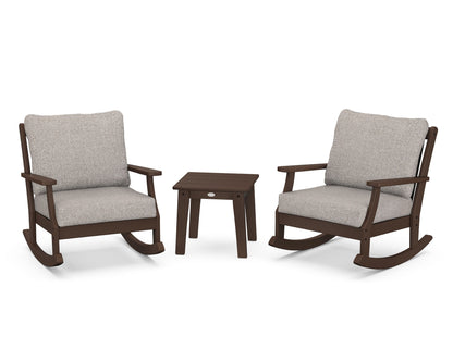 POLYWOOD® Braxton 3-Piece Deep Seating Rocker Set in Mahogany / Weathered Tweed