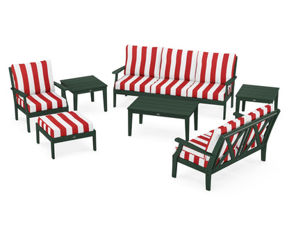 POLYWOOD® Braxton 7-Piece Deep Seating Set in Green / Cabana Stripe Crimson