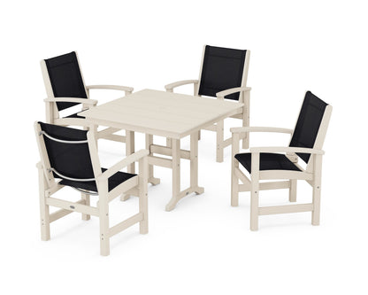 POLYWOOD® Coastal 5-Piece Farmhouse Dining Set in Sand / Black Sling