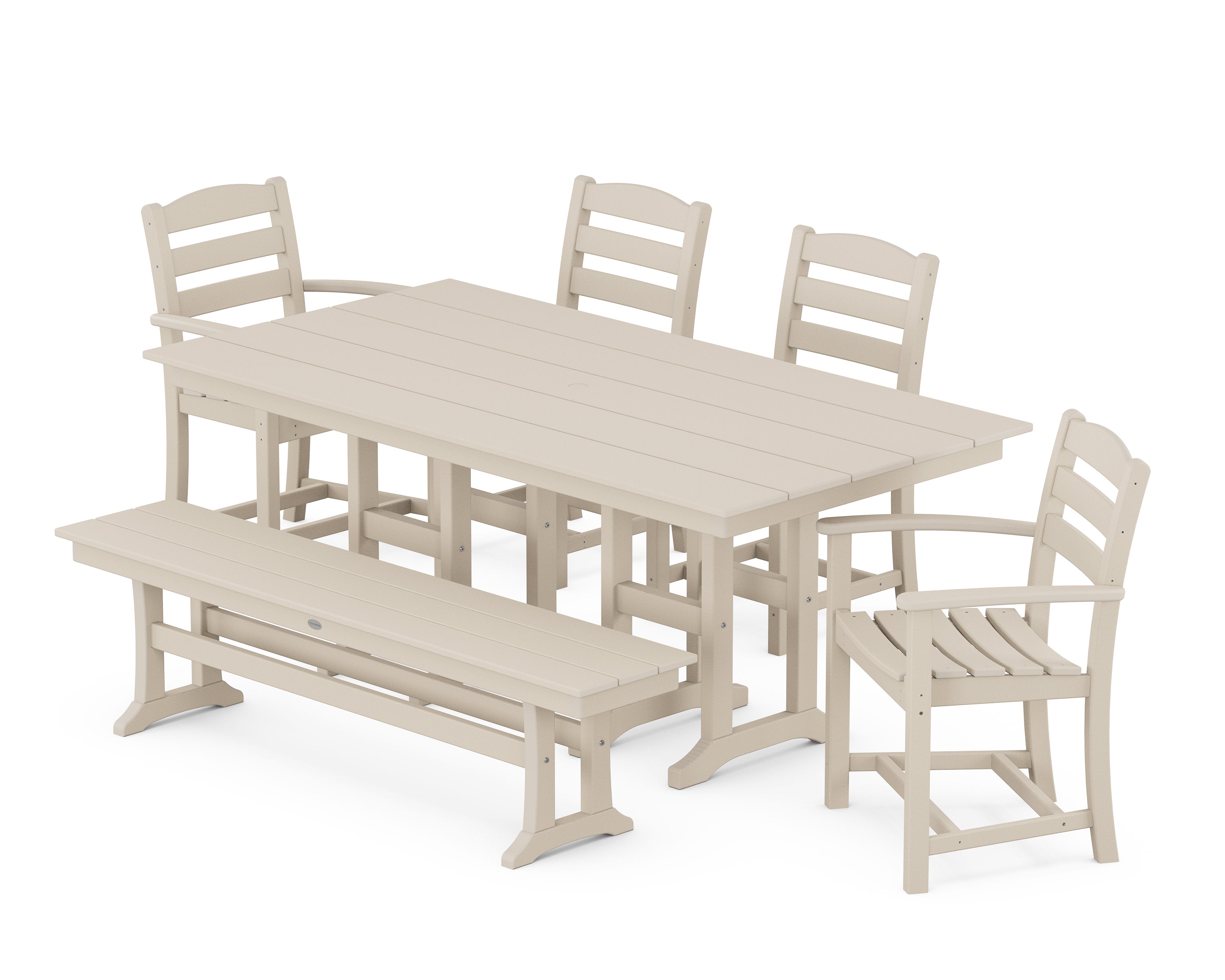 POLYWOOD® La Casa Café 6-Piece Farmhouse Dining Set with Bench in Sand