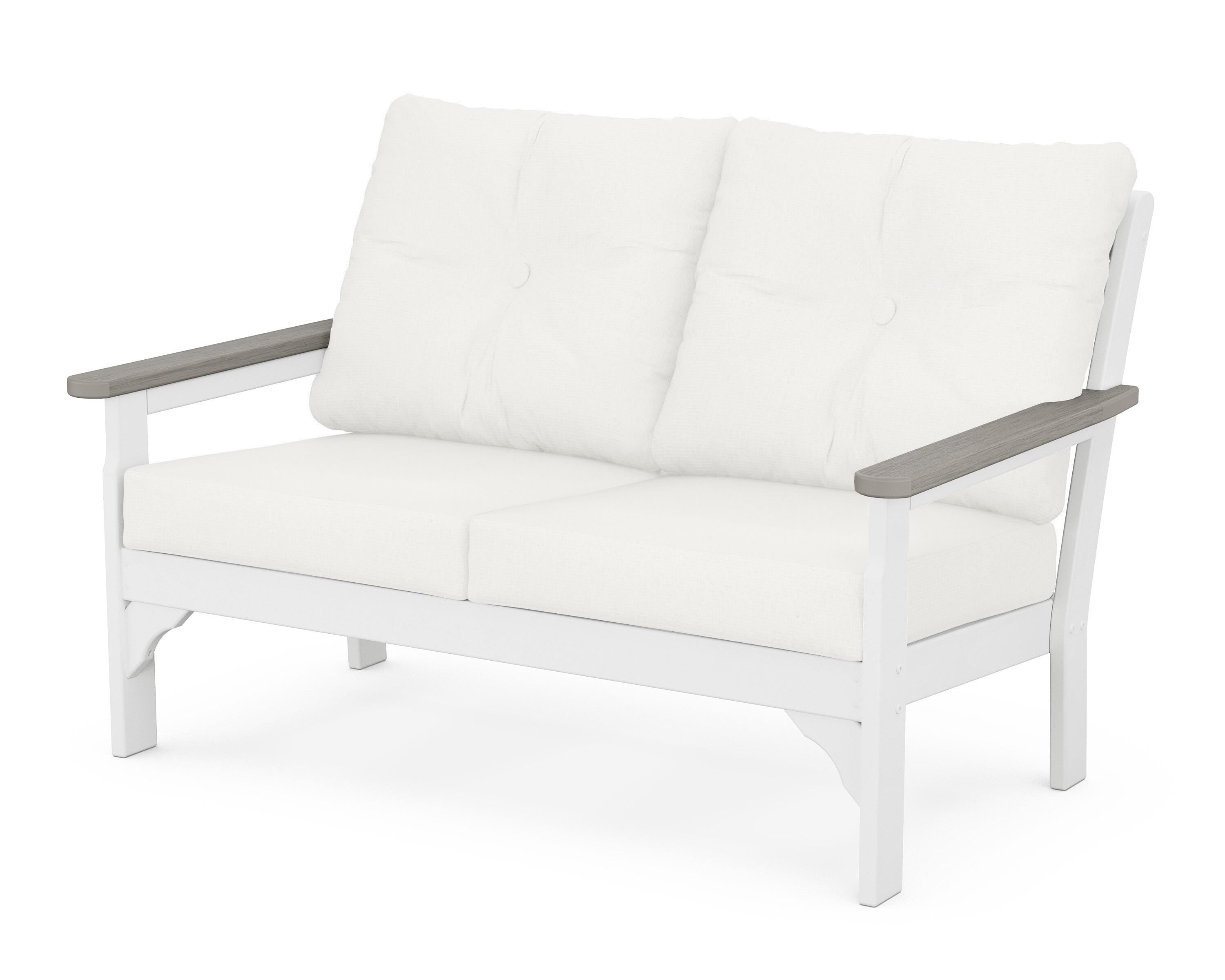 POLYWOOD® Vineyard Deep Seating Loveseat in White / Driftwood / Natural Linen