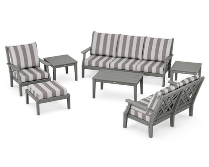 Country Living Wovendale 7-Piece Deep Seating Set in Slate Grey / Cabana Stripe Grey Mist