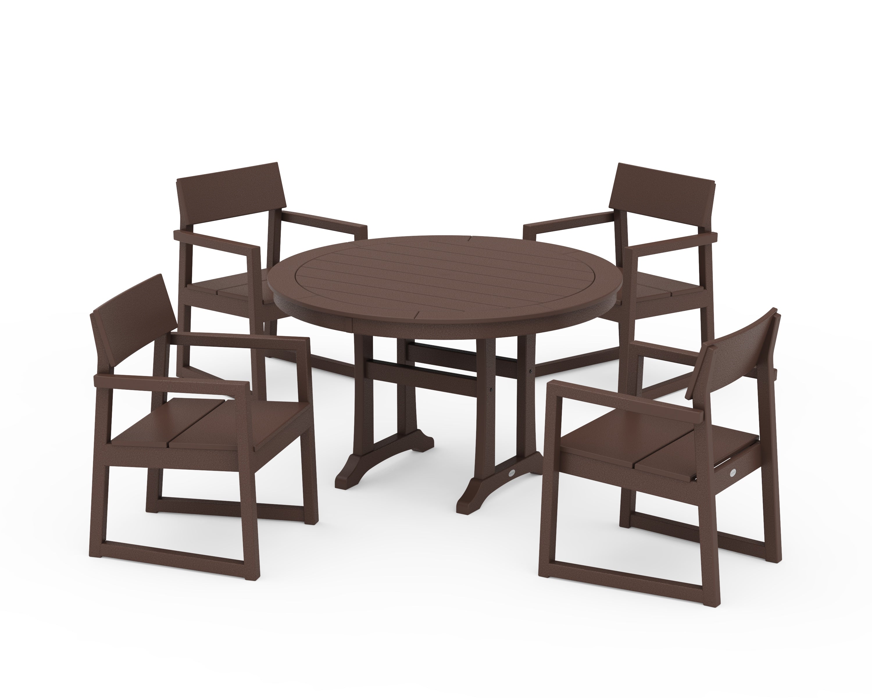 POLYWOOD® EDGE 5-Piece Round Dining Set with Trestle Legs in Mahogany