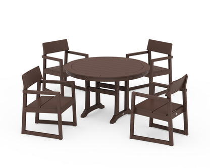 POLYWOOD® EDGE 5-Piece Round Dining Set with Trestle Legs in Mahogany