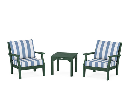 Martha Stewart by POLYWOOD® Chinoiserie 3-Piece Deep Seating Set in Green / Cabana Stripe Sky Blue