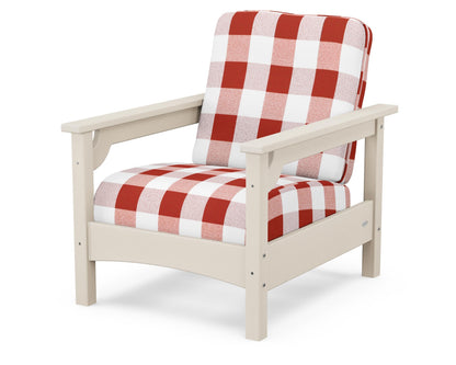 POLYWOOD® Club Chair in Sand / Buffalo Plaid Crimson