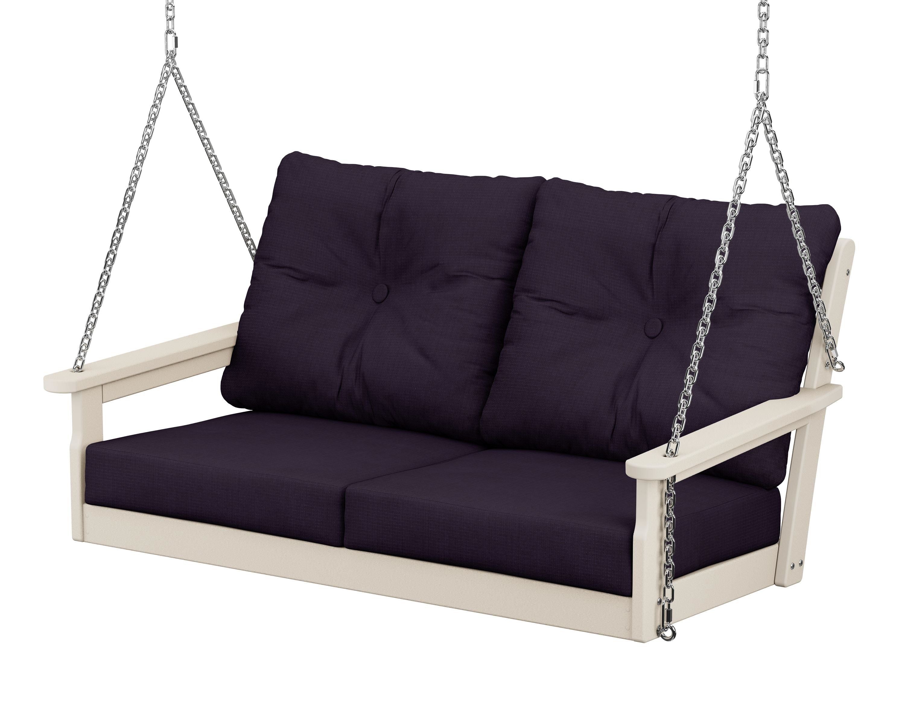 POLYWOOD® Vineyard Deep Seating Swing in Sand / Navy Linen