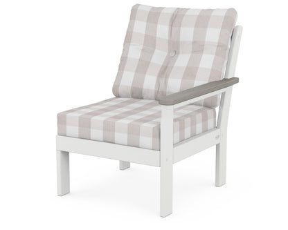 POLYWOOD® Vineyard Modular Right Arm Chair in White / Driftwood / Buffalo Plaid Dune Burlap