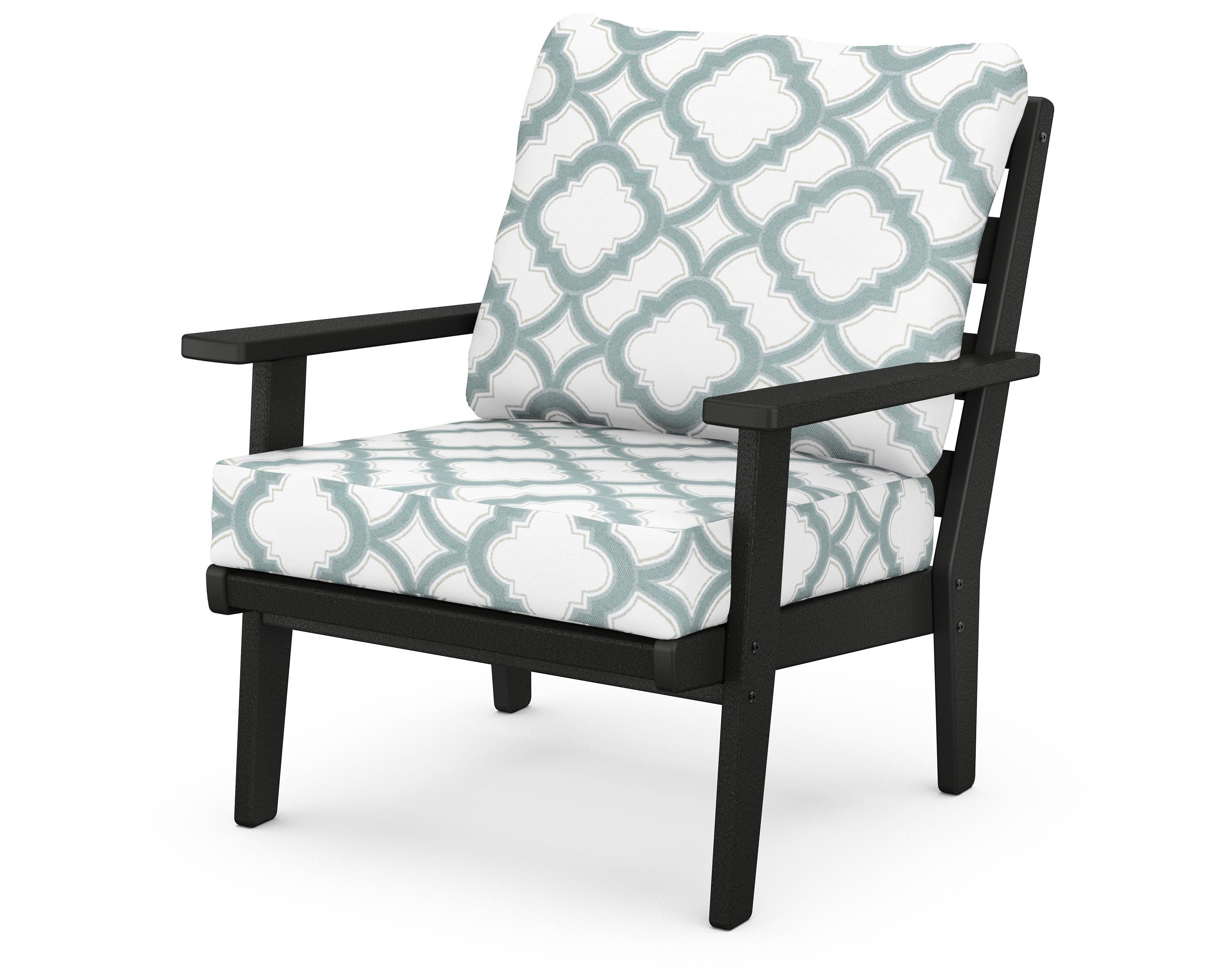 POLYWOOD® Grant Park Deep Seating Chair in Black / Trellis Glacier Spa