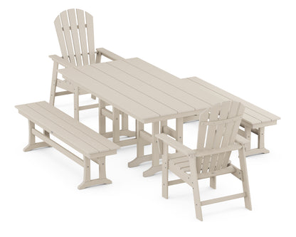POLYWOOD® South Beach 5-Piece Farmhouse Dining Set with Benches in Sand