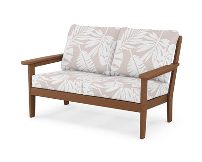 Country Living Cottage Deep Seating Loveseat in Teak / Leaf Dune Burlap