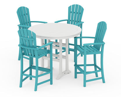 POLYWOOD® Palm Coast 5-Piece Round Bar Set in Aruba / White