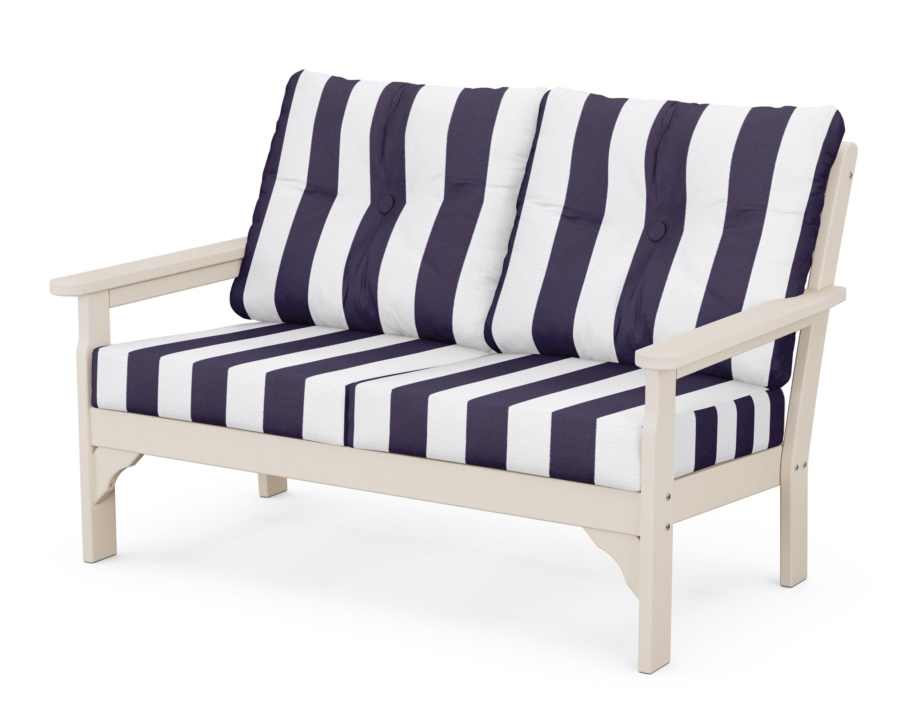 POLYWOOD® Vineyard Deep Seating Loveseat in Sand / Cabana Stripe Navy
