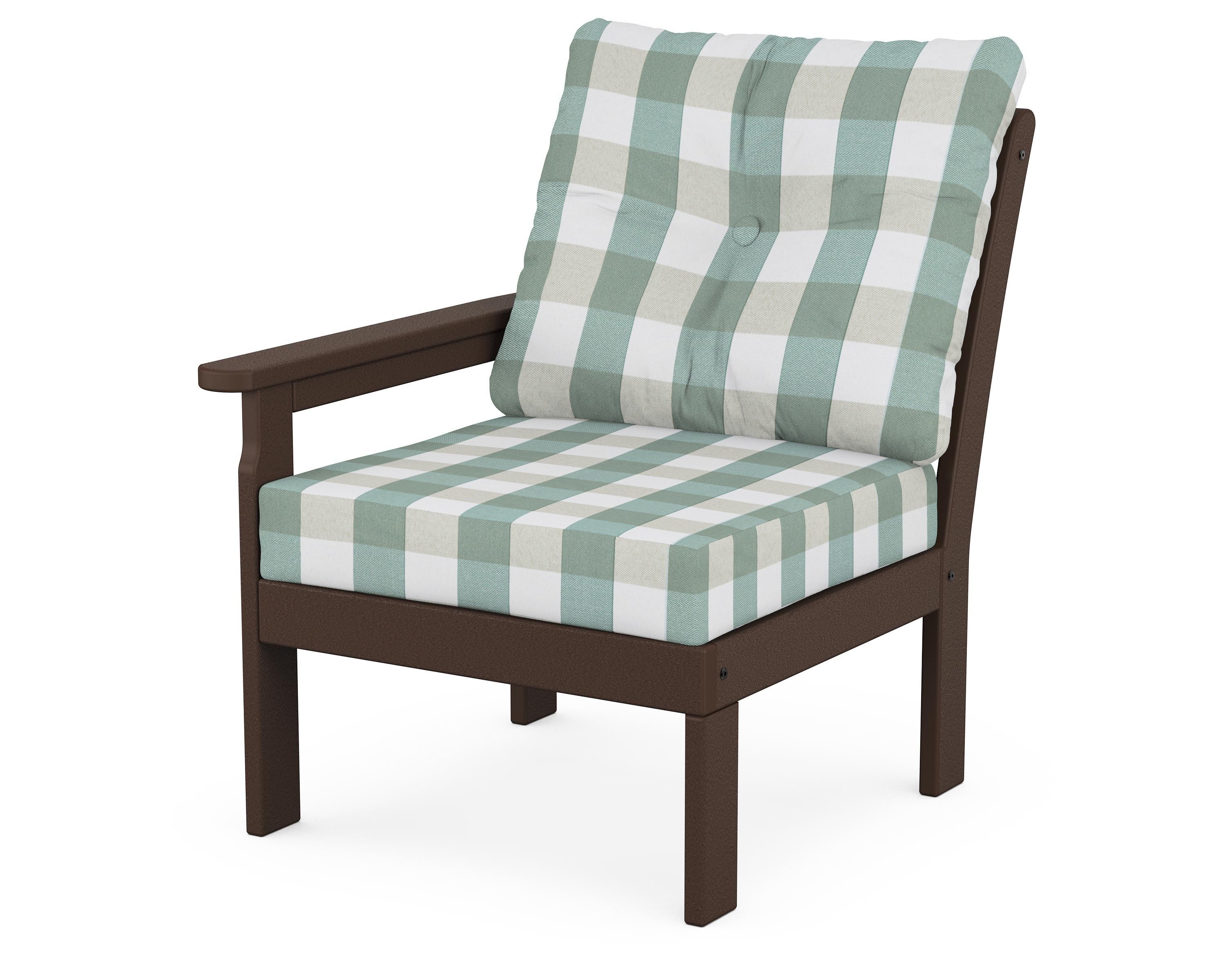 POLYWOOD® Vineyard Modular Left Arm Chair in Mahogany / Buffalo Plaid Glacier Spa