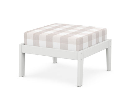 Unbranded Deep Seating Ottoman in White / Buffalo Plaid Dune Burlap