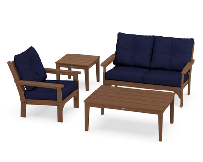 POLYWOOD® Vineyard 4-Piece Deep Seating Set in Teak / Navy