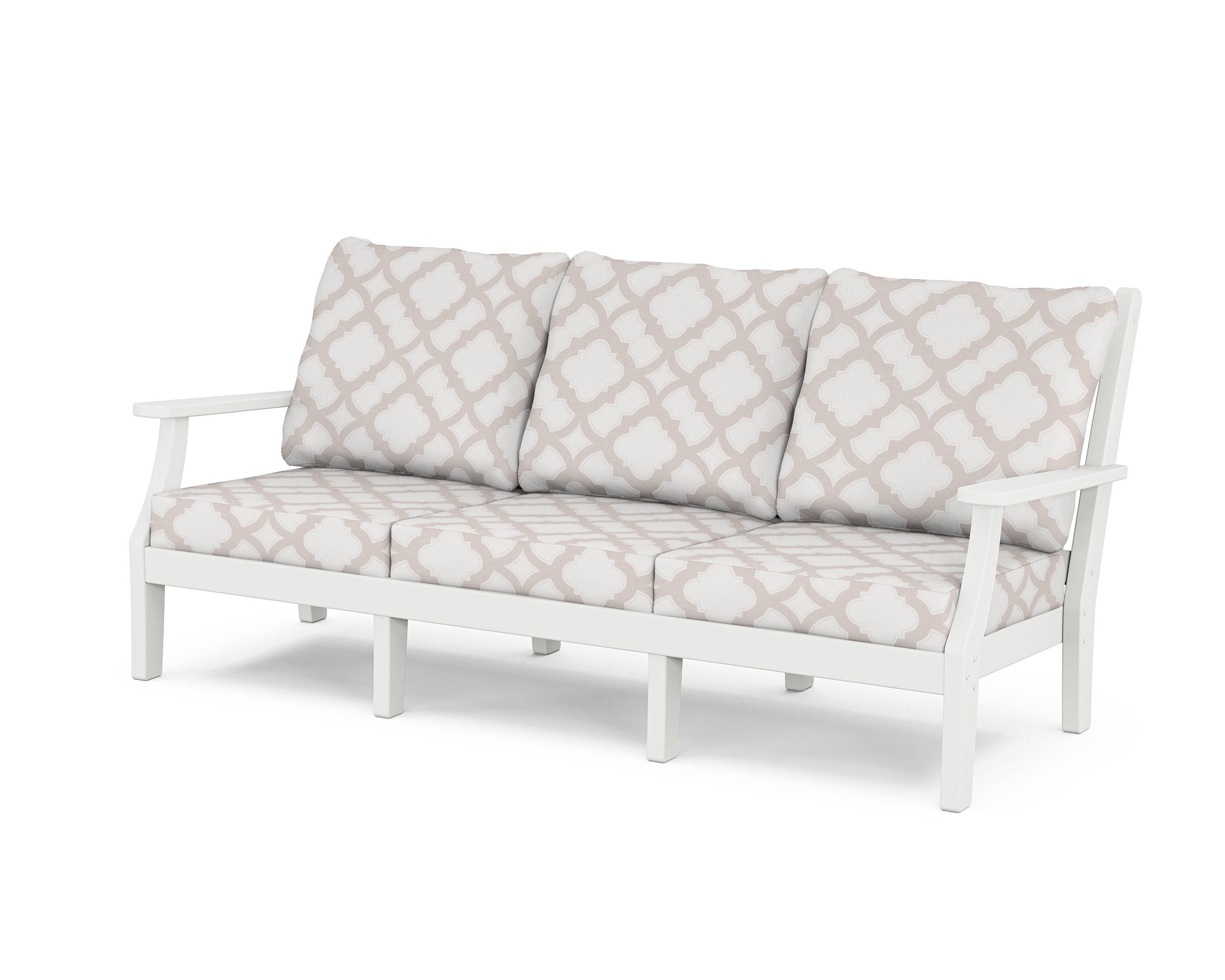 Country Living Wovendale Deep Seating Sofa in White / Trellis Dune Burlap