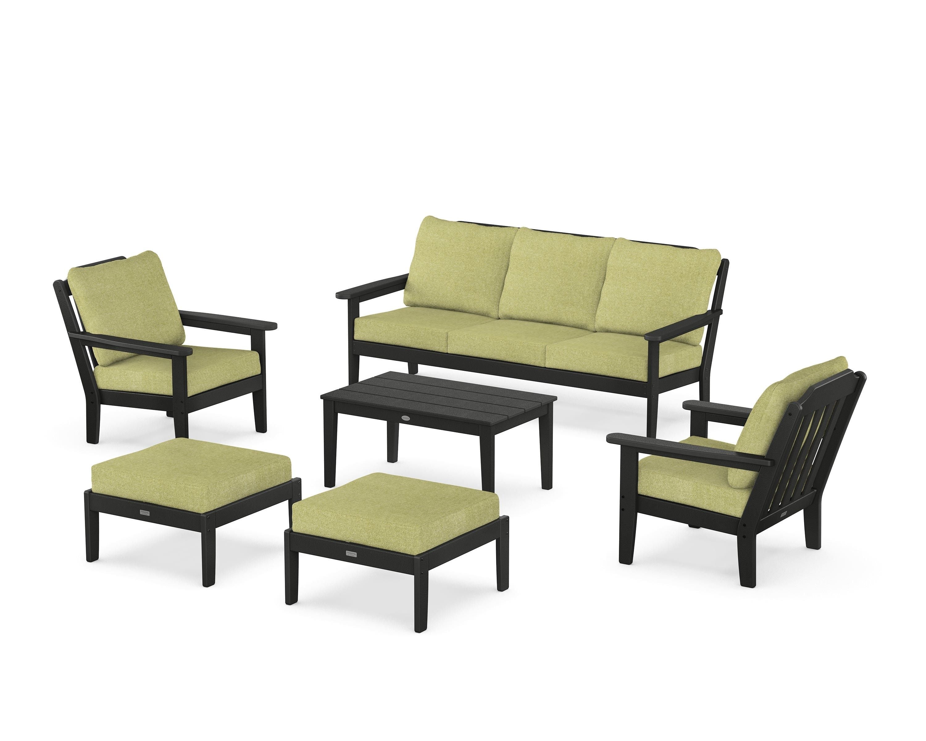 Country Living Cottage 6-Piece Lounge Sofa Set in Black / Chartreuse Boucle