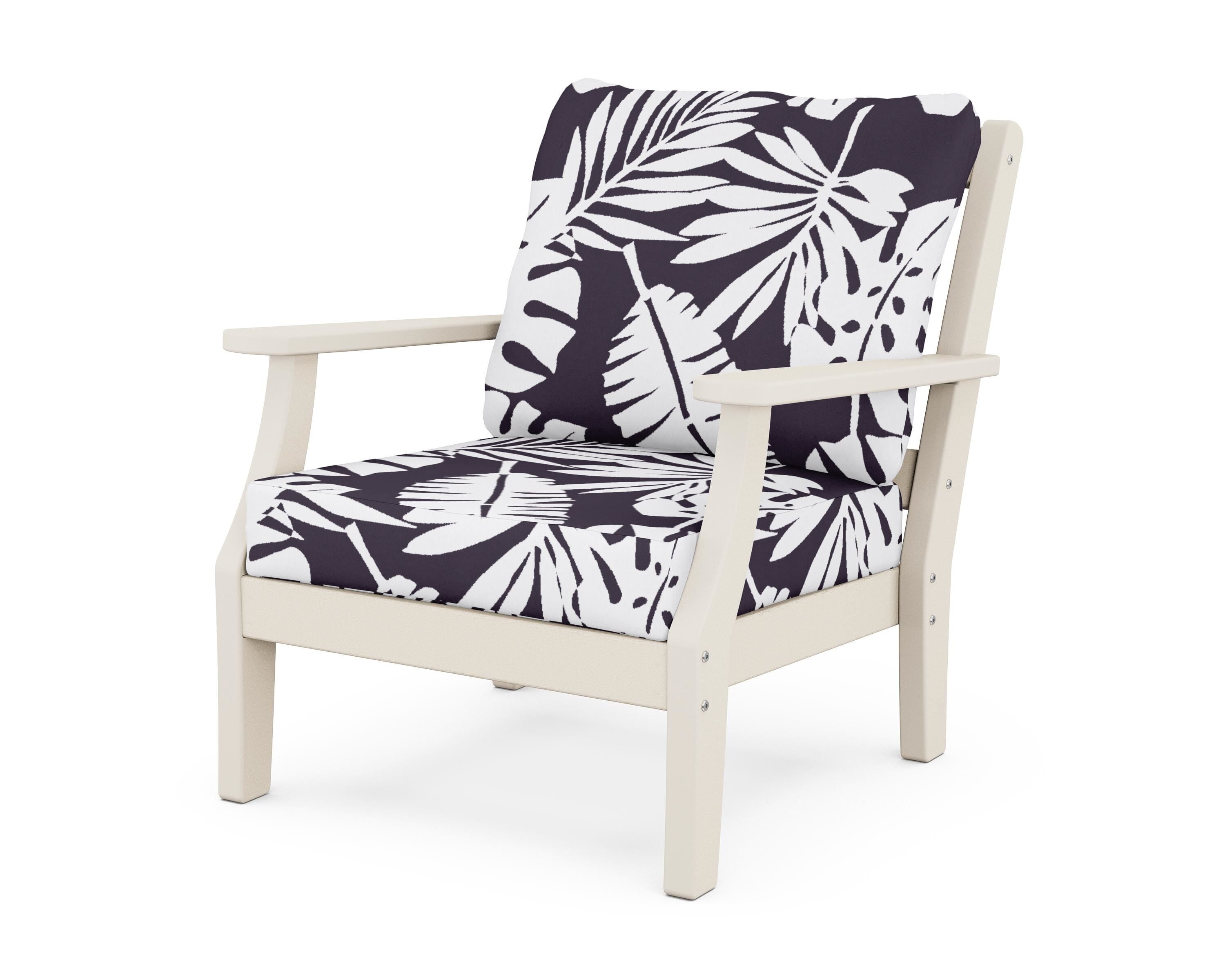 Martha Stewart by POLYWOOD® Chinoiserie Deep Seating Chair in Sand / Leaf Navy