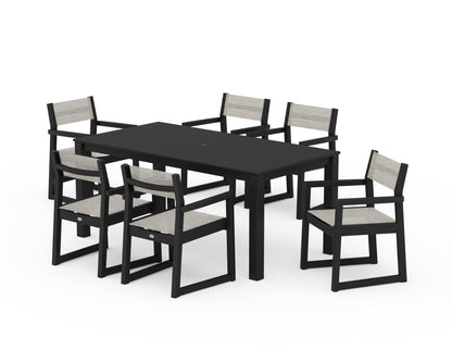 POLYWOOD® EDGE Sling Arm Chair 7-Piece Parsons Dining Set in Black / Birch Sling