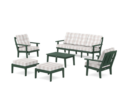 POLYWOOD® Mission 6-Piece Lounge Sofa Set in Green / Buffalo Plaid Dune Burlap