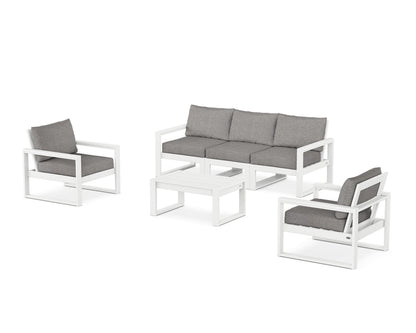 POLYWOOD® EDGE Sectional 4-Piece Deep Seating Set with Sofa in White / Grey Mist