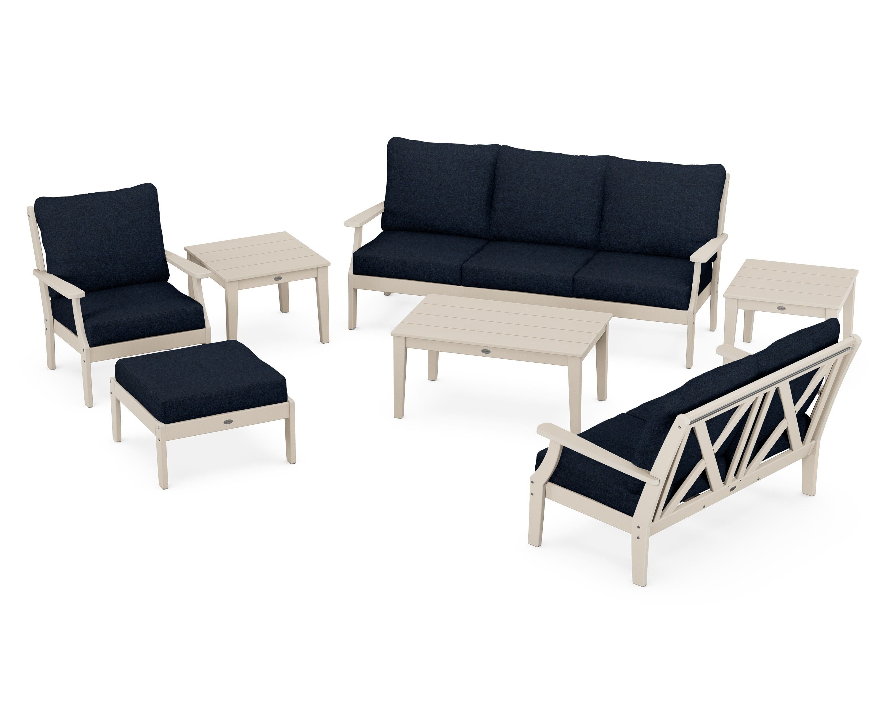 POLYWOOD® Braxton 7-Piece Deep Seating Set in Sand / Marine Indigo