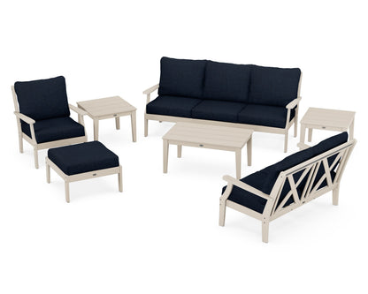 POLYWOOD® Braxton 7-Piece Deep Seating Set in Sand / Marine Indigo