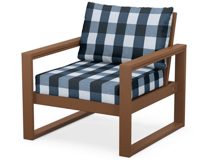 POLYWOOD® EDGE Club Chair in Teak / Buffalo Plaid Marine Indigo