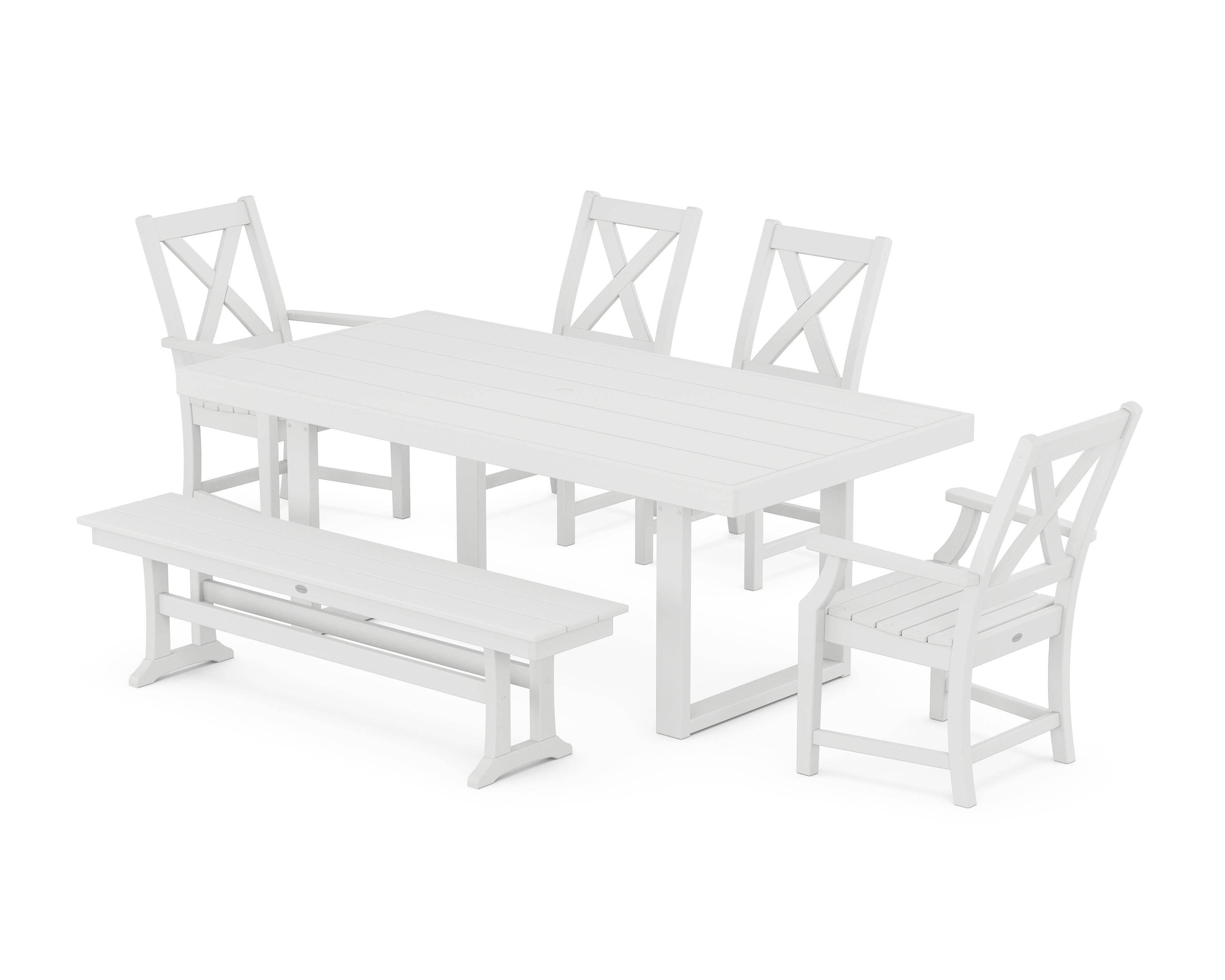 POLYWOOD® Braxton 6-Piece Dining Set with Bench in White