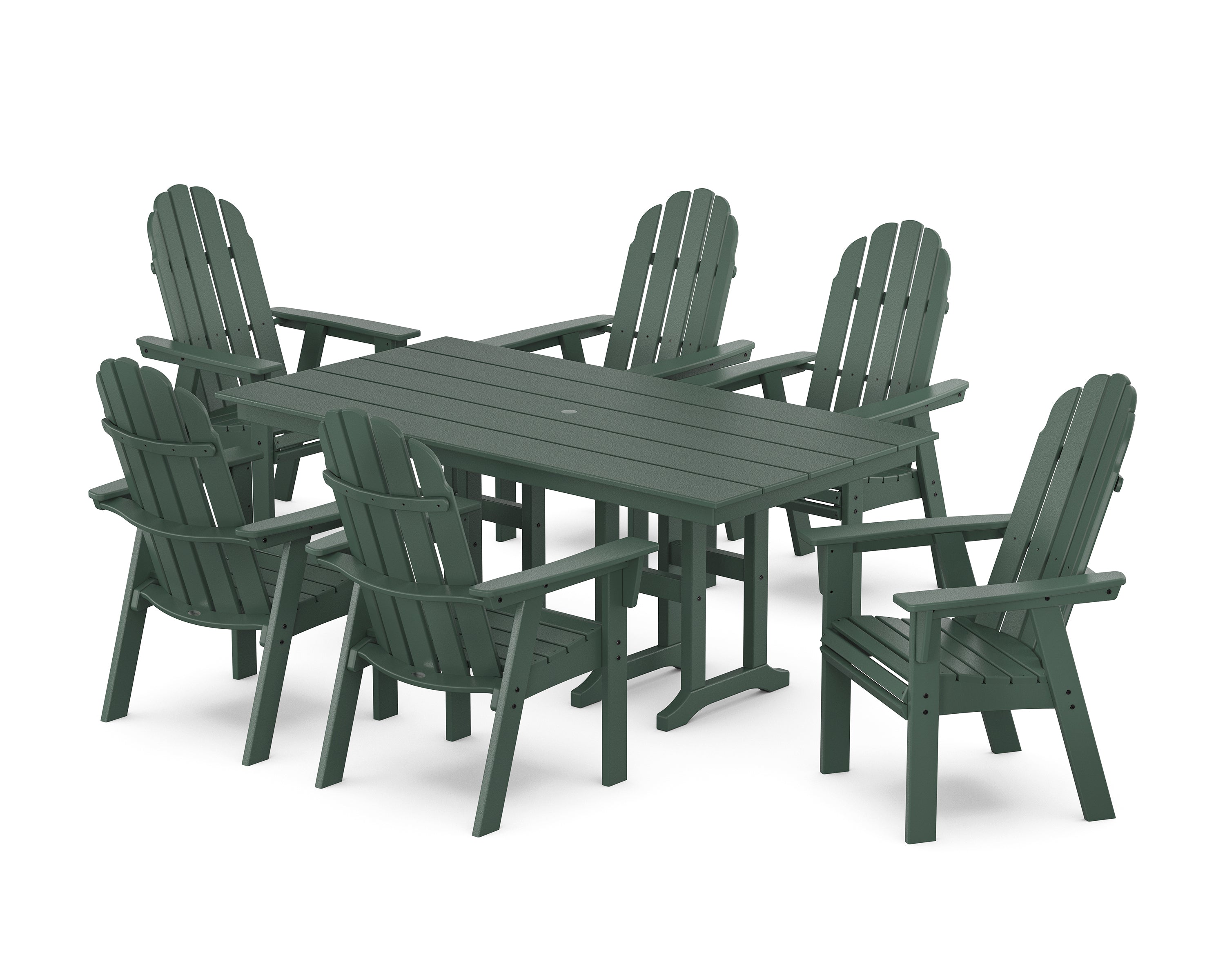 POLYWOOD® Vineyard Curveback Adirondack Chair 7-Piece Farmhouse Dining Set in Green