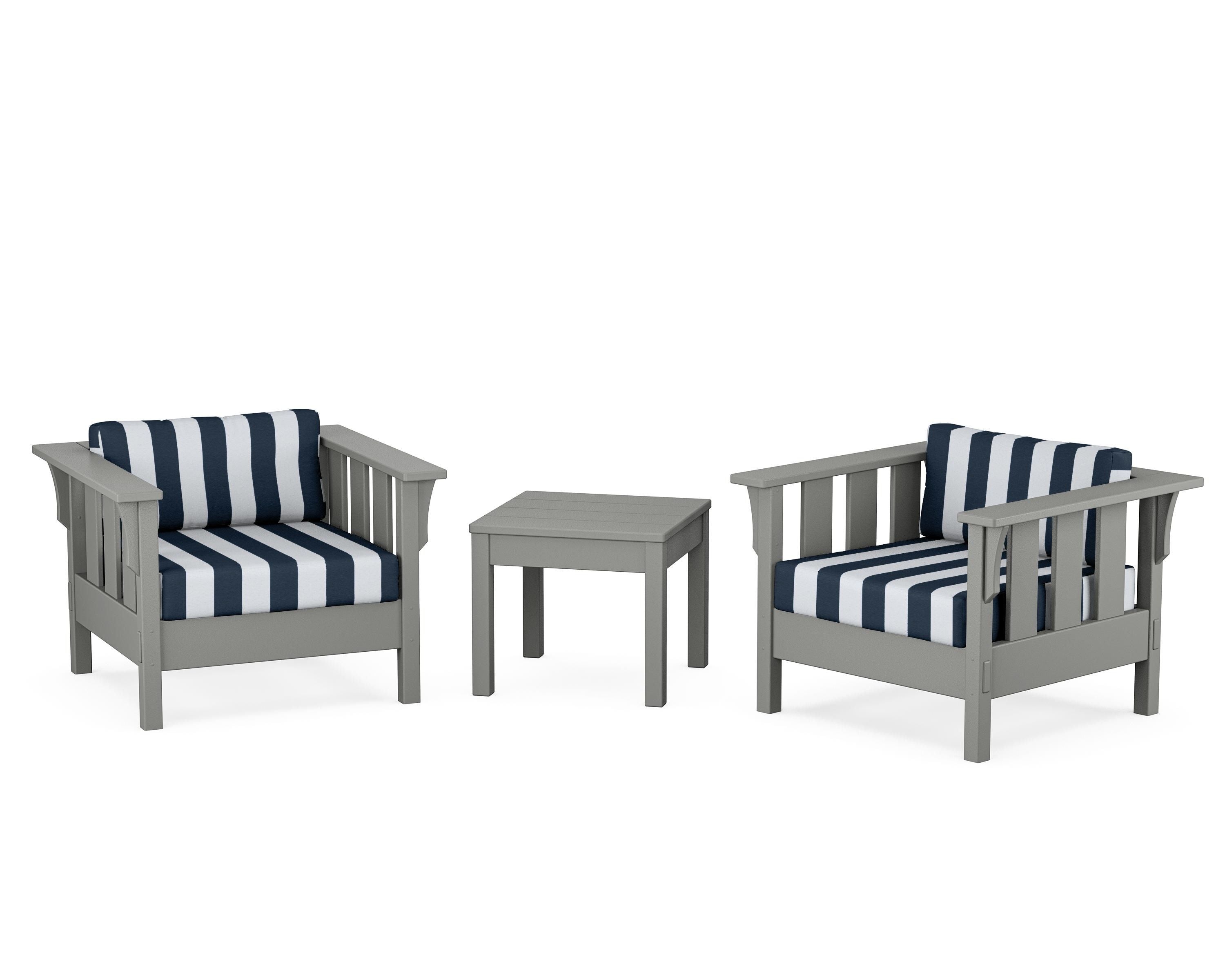 Martha Stewart by POLYWOOD® Acadia 3-Piece Deep Seating Set in Slate Grey / Cabana Stripe Marine Indigo