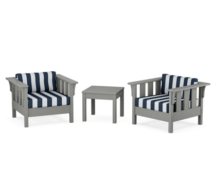Martha Stewart by POLYWOOD® Acadia 3-Piece Deep Seating Set in Slate Grey / Cabana Stripe Marine Indigo
