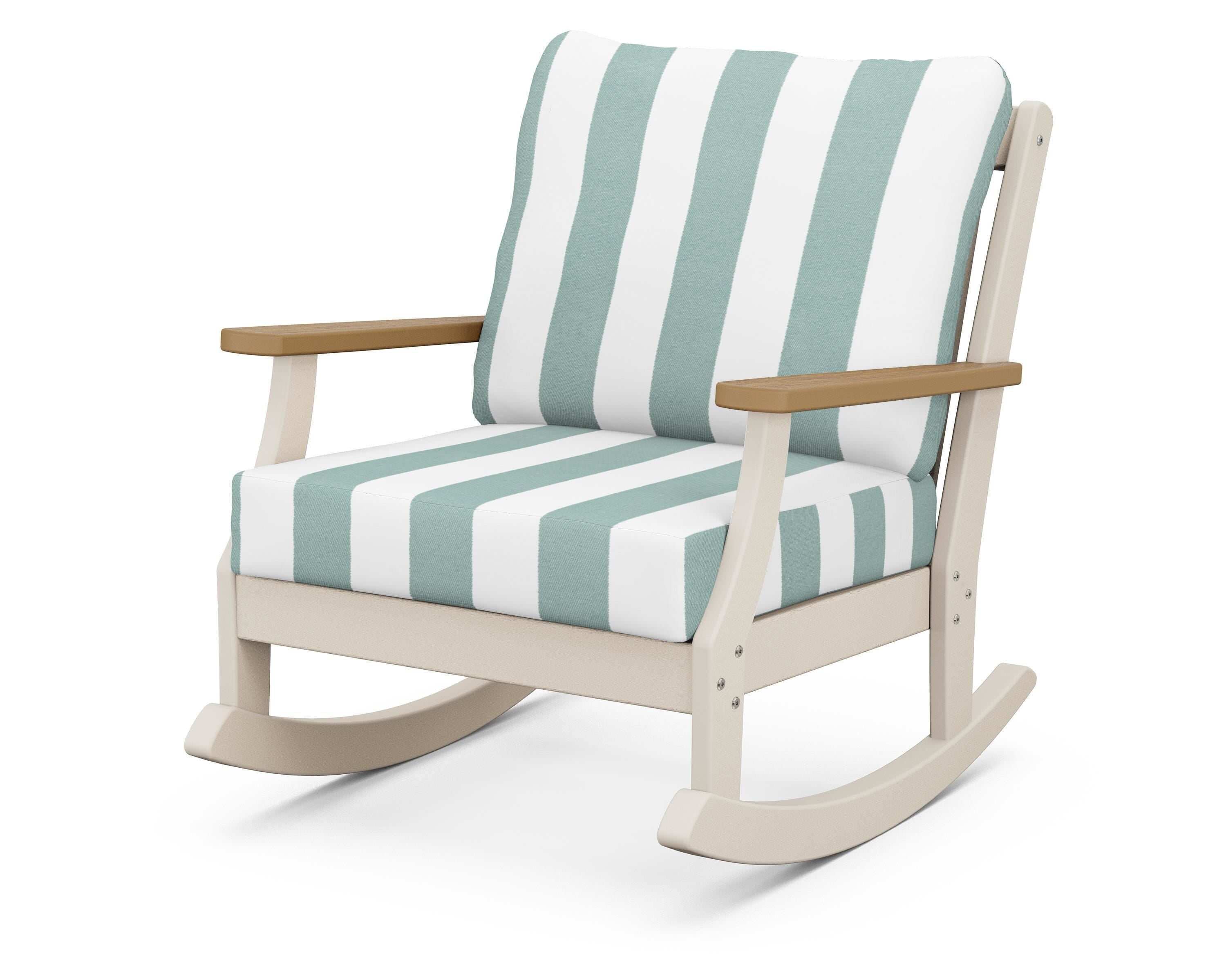 POLYWOOD® Braxton Deep Seating Rocking Chair in Sand / Natural / Cabana Stripe Glacier Spa