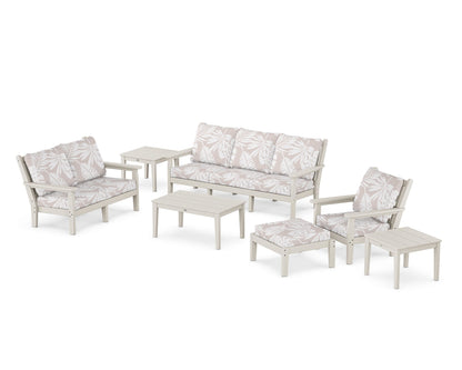 POLYWOOD® Chippendale 7-Piece Deep Seating Set in Sand / Leaf Dune Burlap