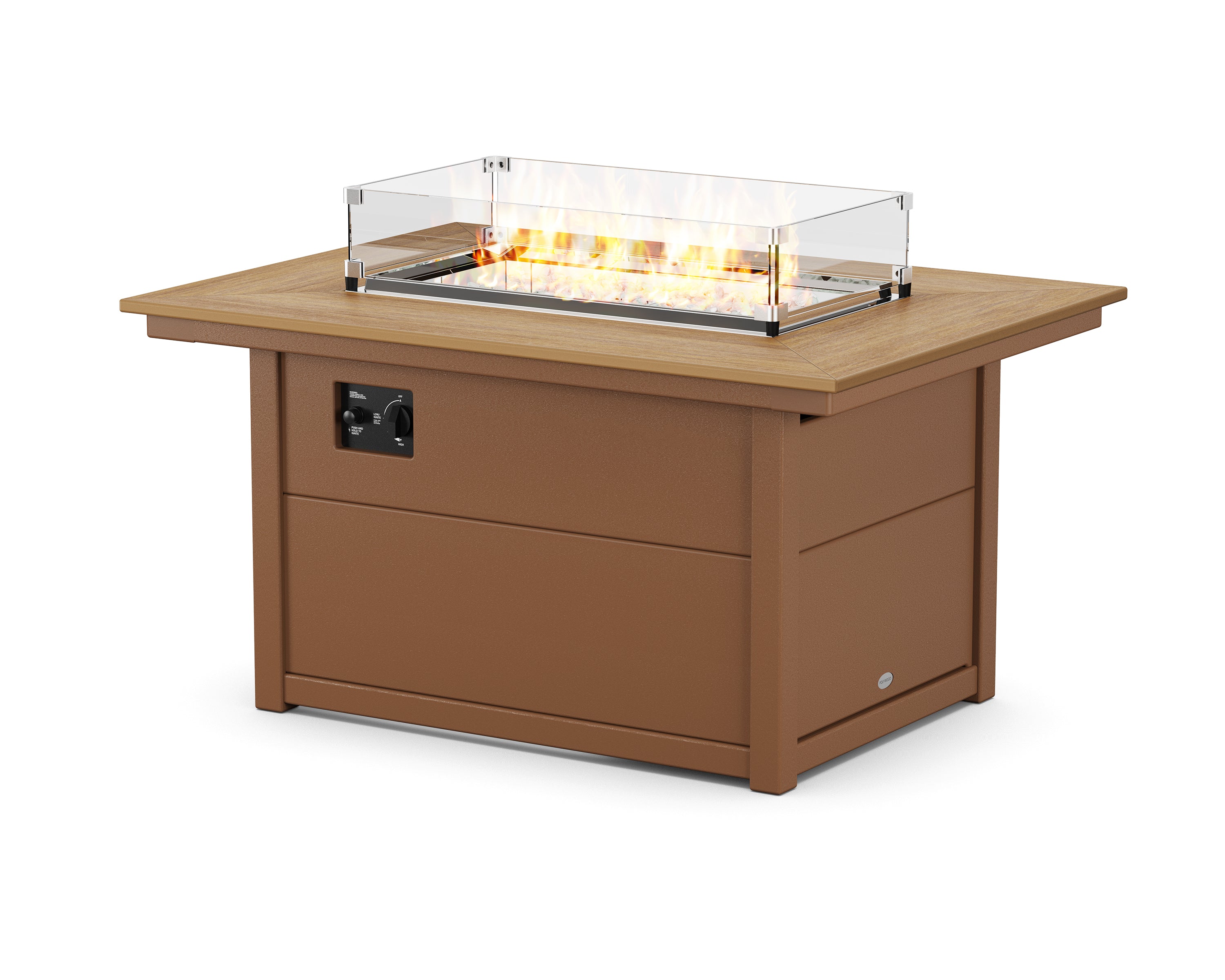 POLYWOOD® Rectangle 34" X 46" Fire Pit Table in Teak / Natural