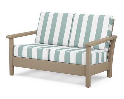 POLYWOOD® Harbour Deep Seating Loveseat in Vintage Sahara / Cabana Stripe Glacier Spa
