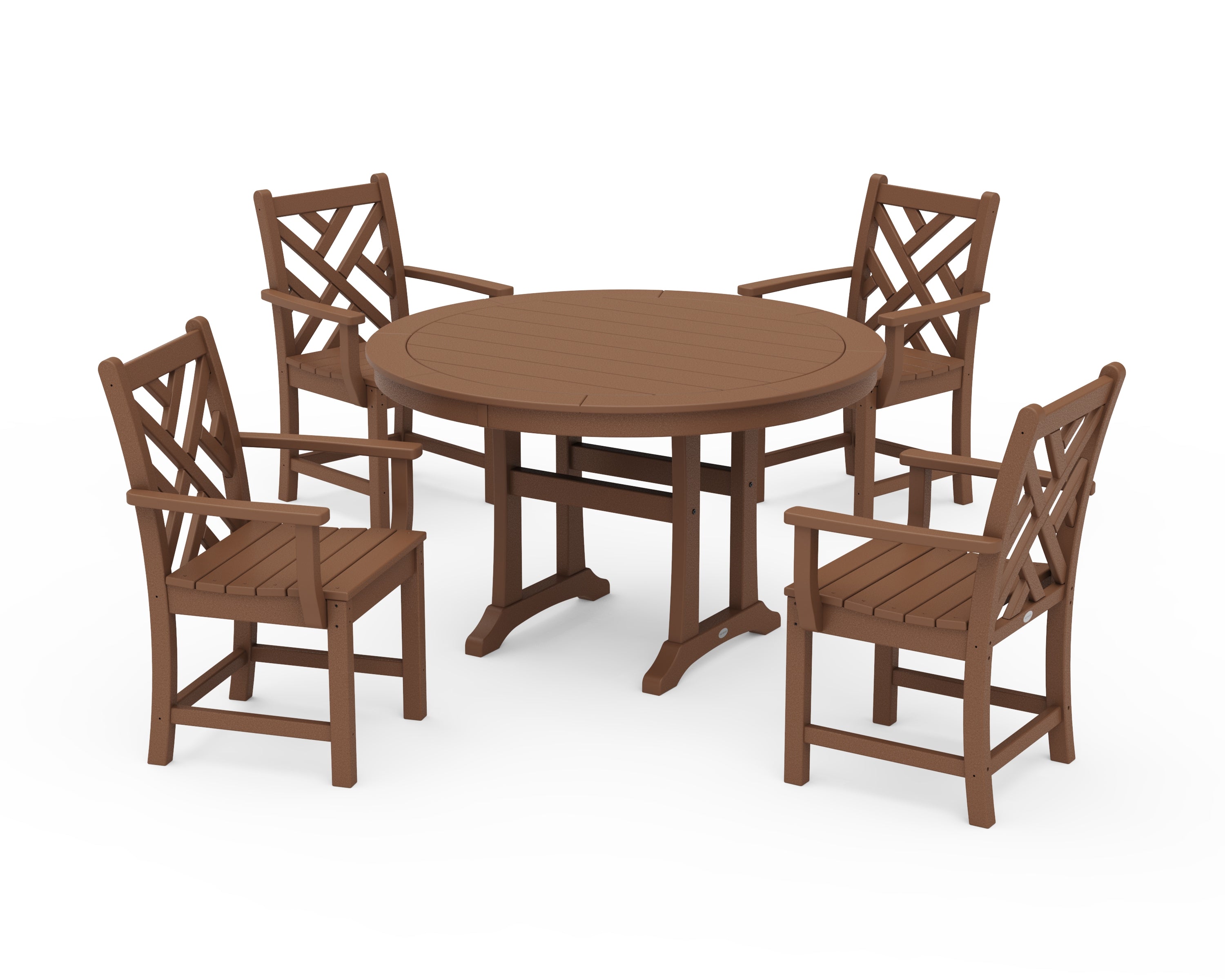 POLYWOOD® Chippendale 5-Piece Nautical Trestle Dining Arm Chair Set in Teak