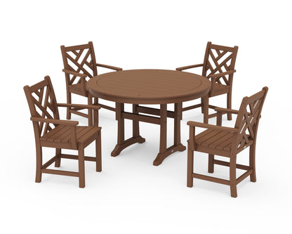 POLYWOOD® Chippendale 5-Piece Nautical Trestle Dining Arm Chair Set in Teak