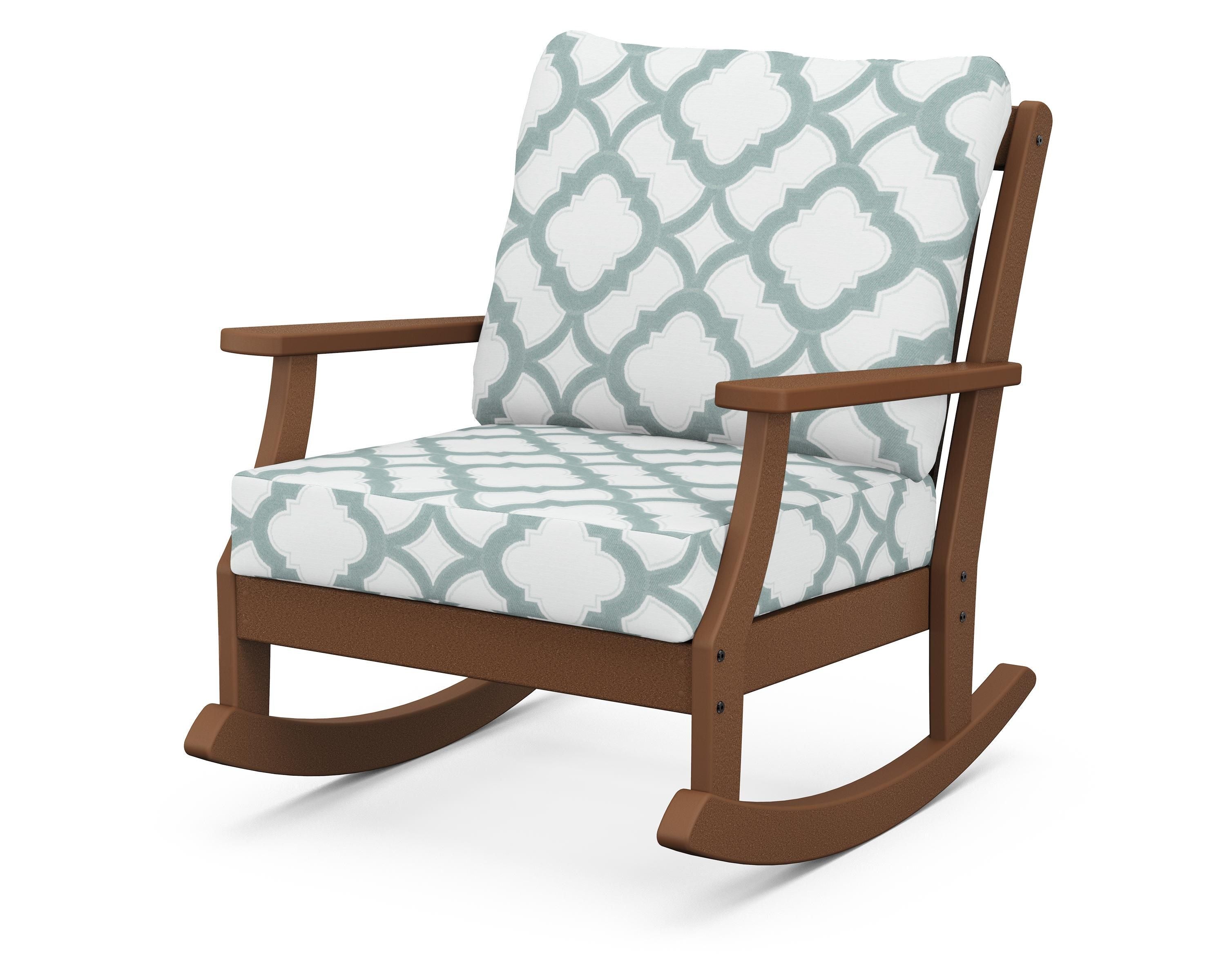 POLYWOOD® Braxton Deep Seating Rocking Chair in Teak / Trellis Glacier Spa