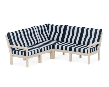 POLYWOOD® Vineyard 5-Piece Sectional in Sand / Cabana Stripe Marine Indigo
