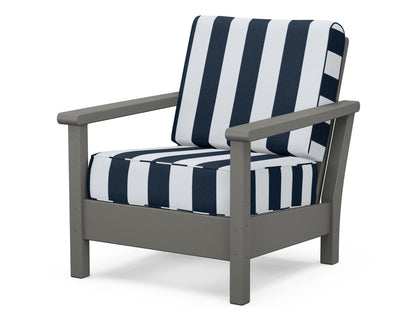 POLYWOOD® Harbour Deep Seating Chair in Slate Grey / Cabana Stripe Marine Indigo