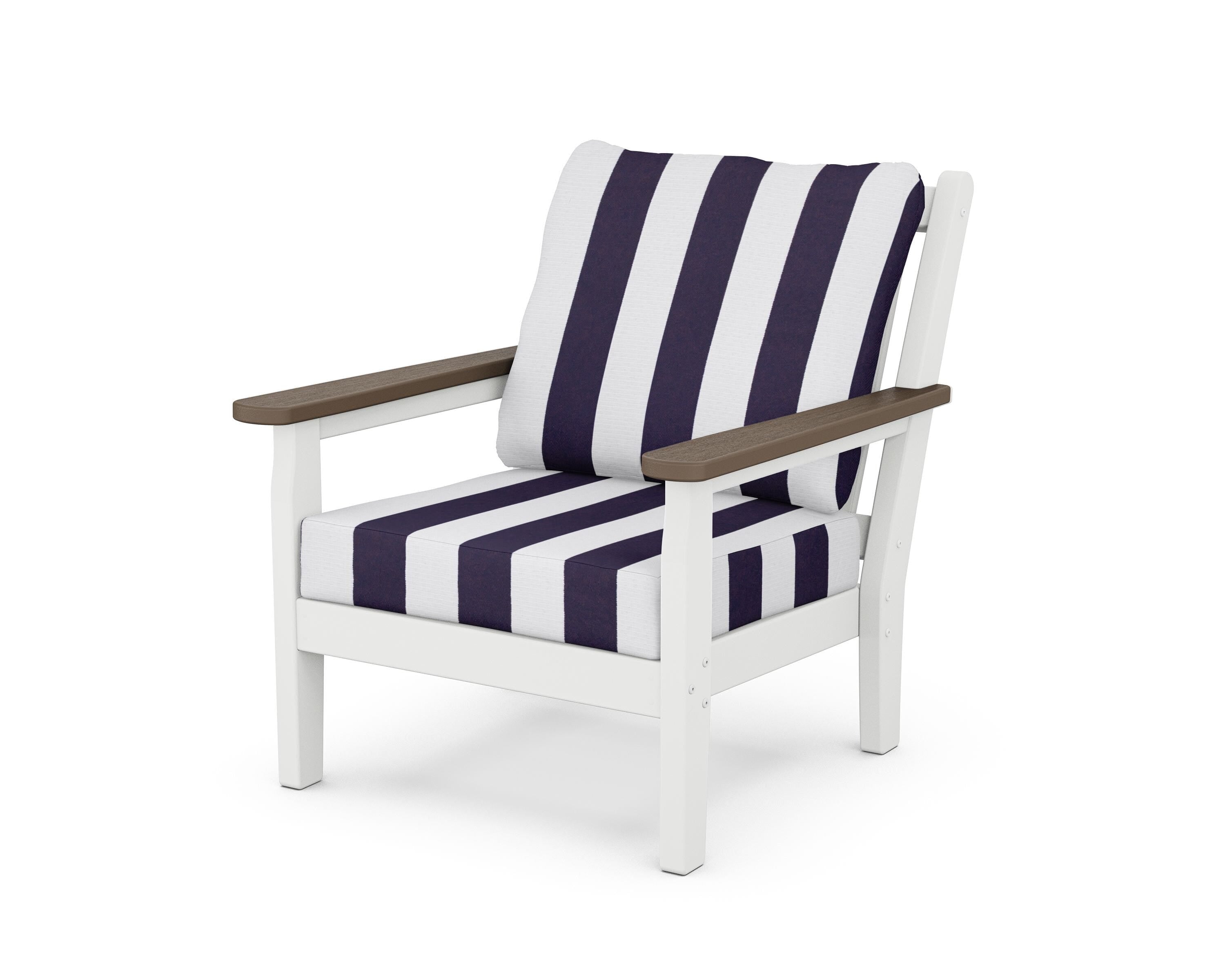 POLYWOOD® Chippendale Deep Seating Chair in White / Kona / Cabana Stripe Navy
