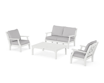 Martha Stewart by POLYWOOD® Chinoiserie 4-Piece Deep Seating Set with Loveseat in White / Granite