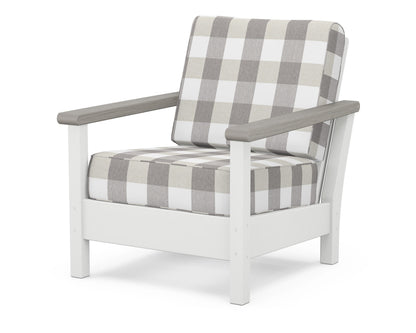 POLYWOOD® Harbour Deep Seating Chair in White / Driftwood / Buffalo Plaid Grey Mist