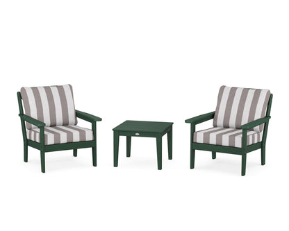 Country Living Cottage 3-Piece Deep Seating Set in Green / Cabana Stripe Grey Mist