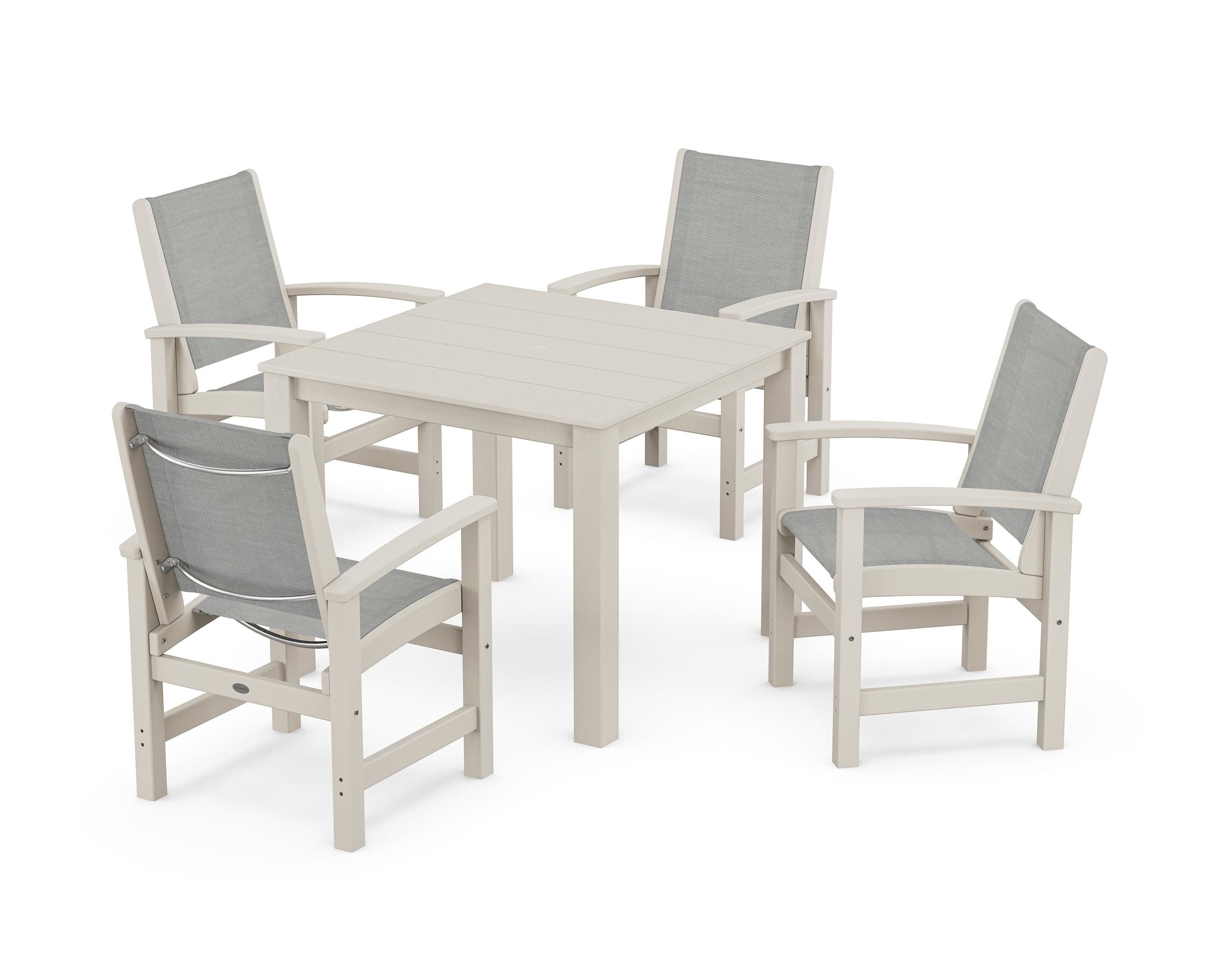 POLYWOOD® Coastal 5-Piece Parsons Dining Set in Sand / Metallic Sling
