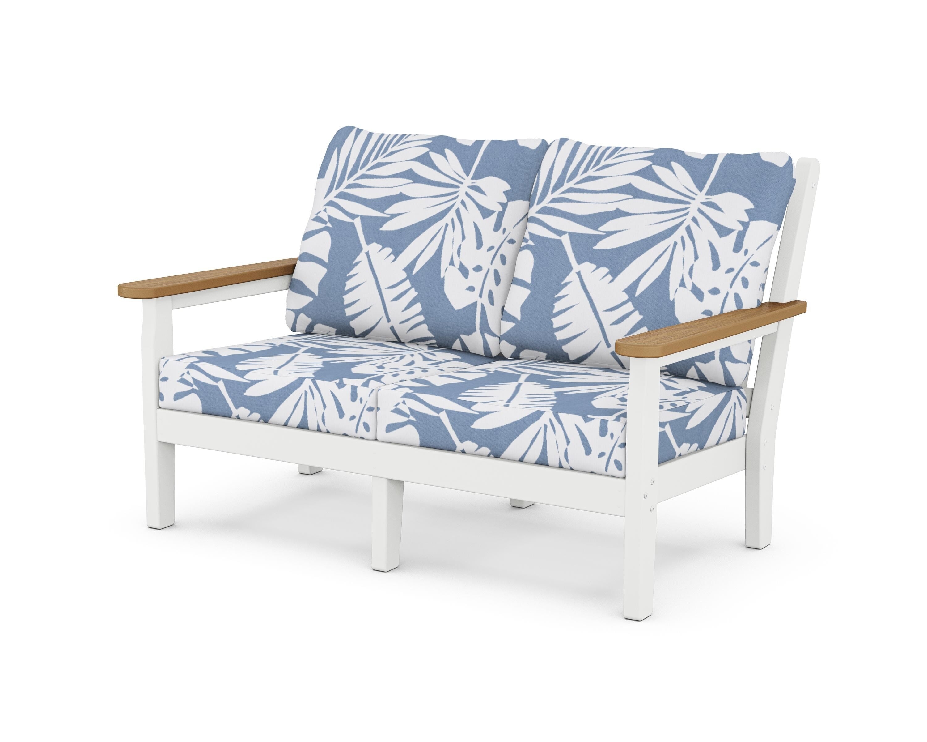 POLYWOOD® Chippendale Deep Seating Loveseat in White / Natural / Leaf Sky Blue