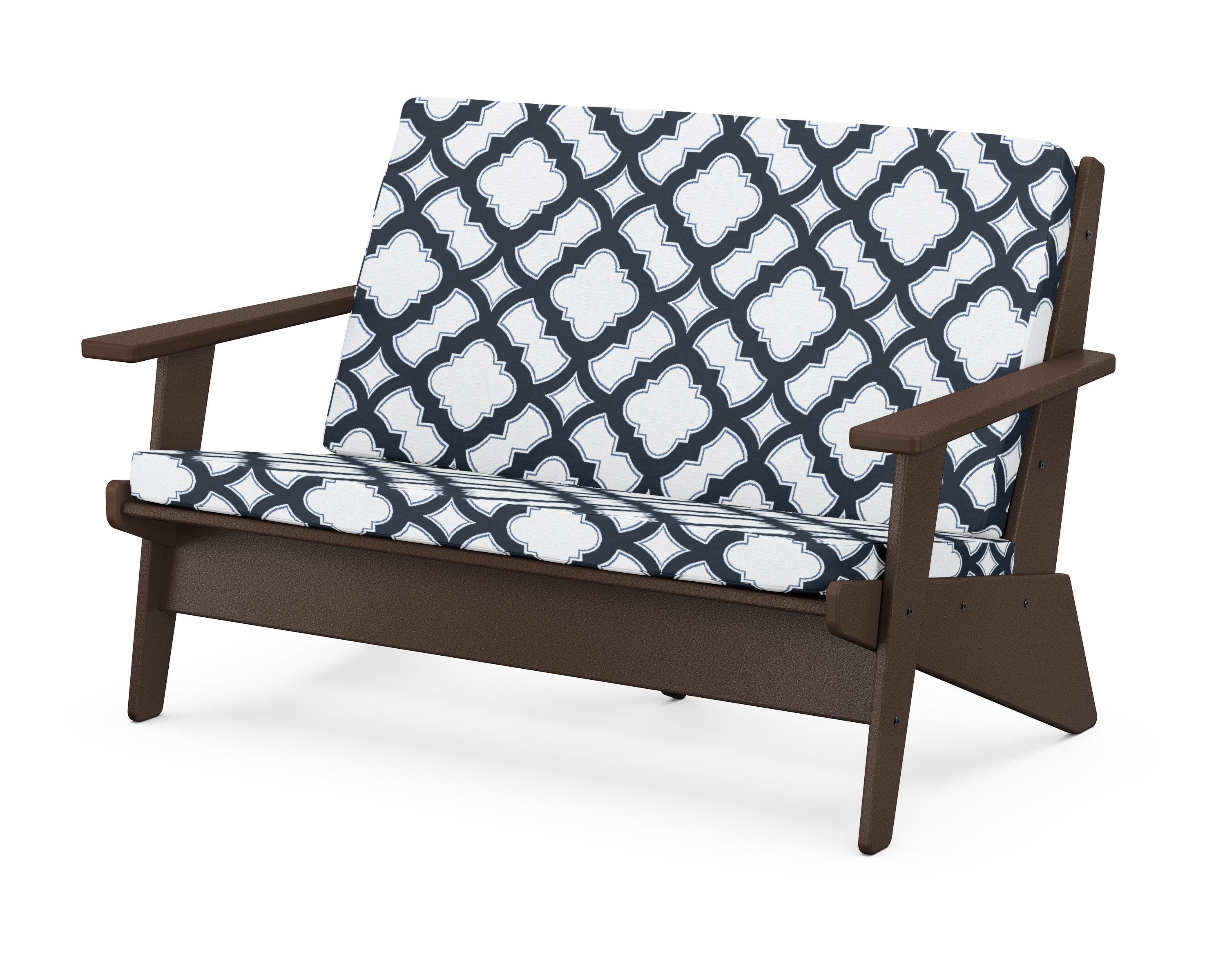 POLYWOOD® Riviera Modern Lounge Loveseat in Mahogany / Trellis Marine Indigo